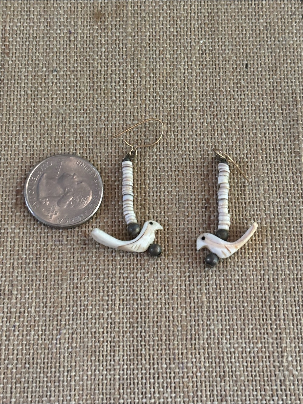Vintage Bird Carved Shell Earrings - Picture 2 of 2